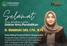 Selamat atas diraihnya gelar Doktor, Dr. Khulaimata Zalfa, S.Psi., M.Pd Selamat atas diraihnya gelar Doktor, Dr. Khulaimata Zalfa, S.Psi., M.Pd